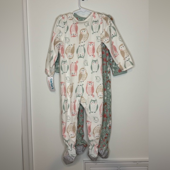 Carter's Baby Girls Fleece Sleeper Set - Owl & Floral Pattern - Picture 2 of 5